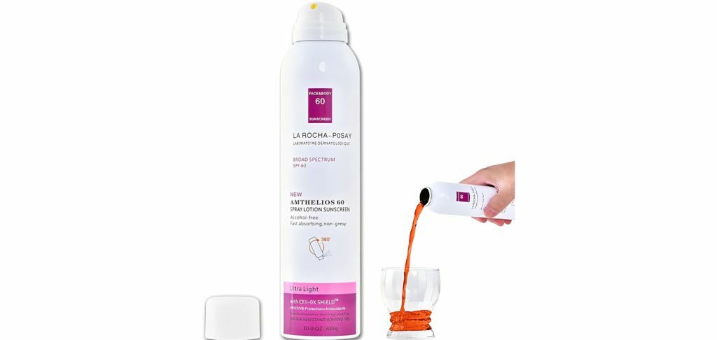 Sunscreen flask designed to resemble a bottle of La Roche-Posay SPF 60 sunscreen.