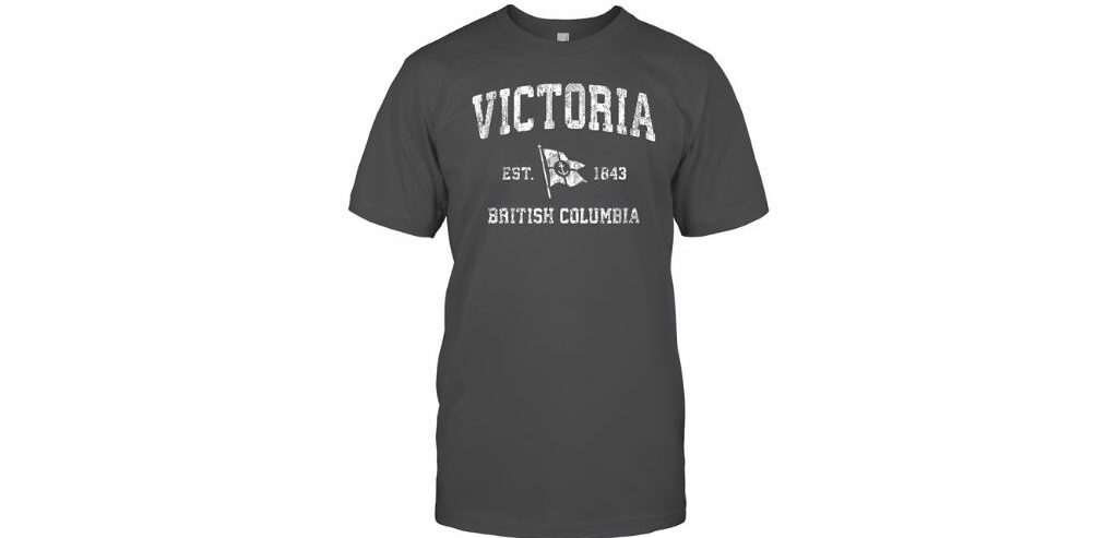 Victoria vintage t-shirt in grey with 'Est. 1843 British Columbia' and anchor design.