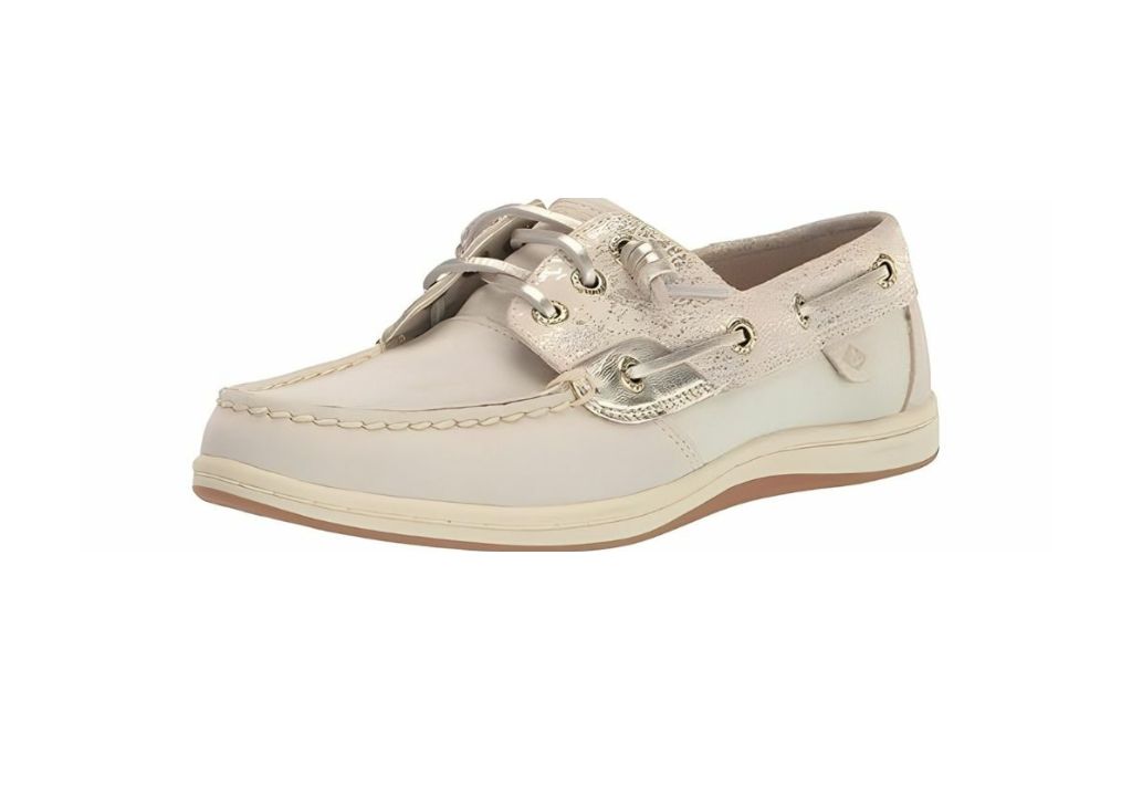 a white boat shoe with a white background