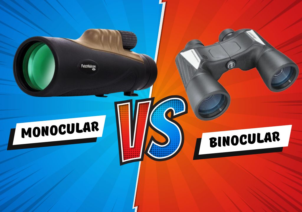 a pair of binoculars with a blue and red background