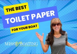 a woman with her arms in the air asking what is the best toilet paper for boating