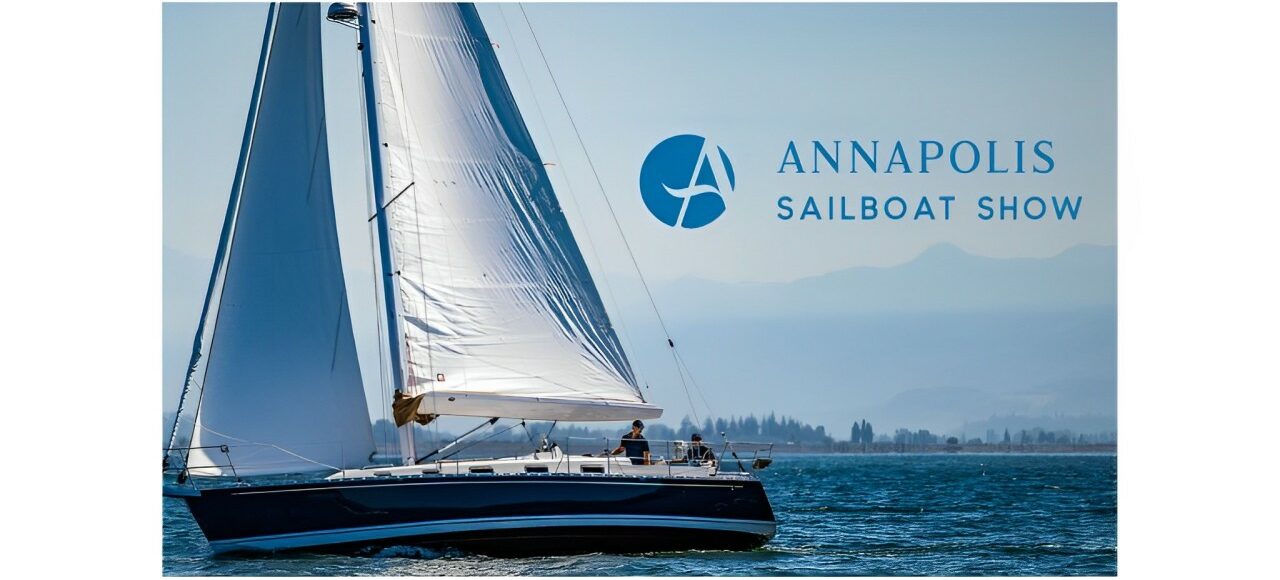 Sailboat cruising on the water at the Annapolis Sailboat Show