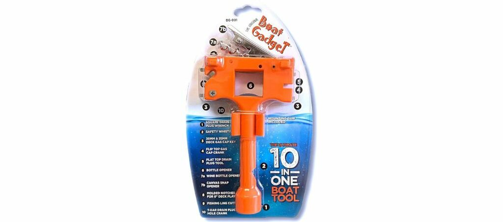 10-in-1 boat gadget for various tasks like drain plug wrench, gas cap key, and bottle opener.
