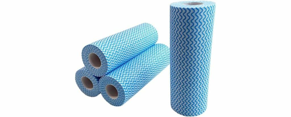 Reusable multi-use paper towels with blue and white zigzag pattern, ideal for cleaning and kitchen use.