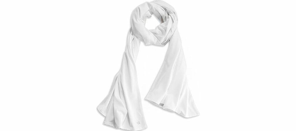 lightweight, white sun shawl with UPF 50+ protection.