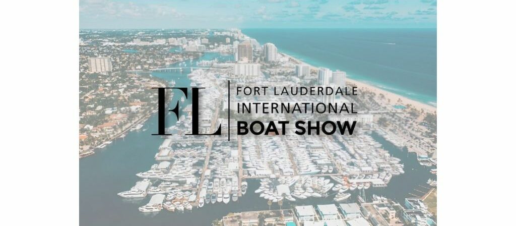 Fort Lauderdale Boat Show aerial view with marina and skyline.