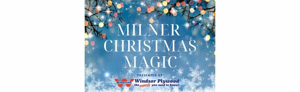 Milner Christmas Magic event poster with festive lights and snowflakes