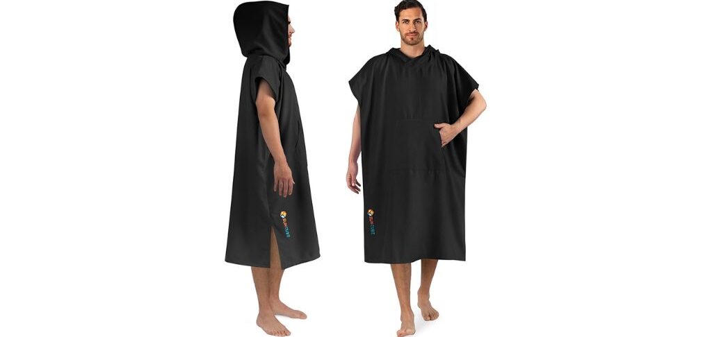 Man wearing a Beach Towel Changing Robe, shown from the front and side.