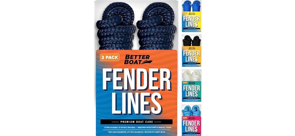 Better Boat Fender Lines 2-pack in navy blue, featuring durable, double-braided, weather-resistant nylon ropes for marine-grade use.