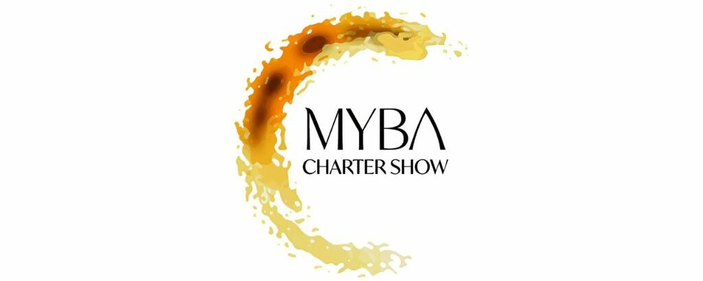 MYBA Charter Show logo featuring a circular yellow-orange artistic splash on a white background.