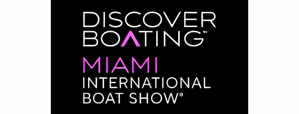 Discover Boating Miami International Boat Show logo on a black background.