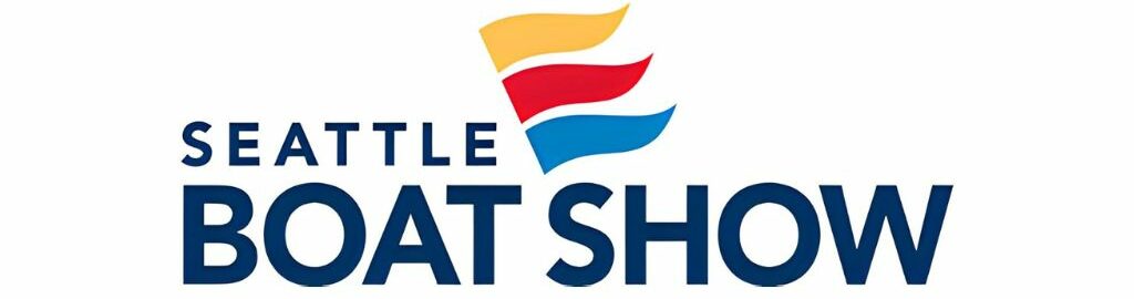 Seattle Boat Show logo with colorful wave design above the text.