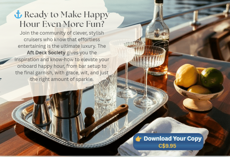 Aft Deck Society: The Art of the Docktail 3 Elegant bar setup for happy hour.