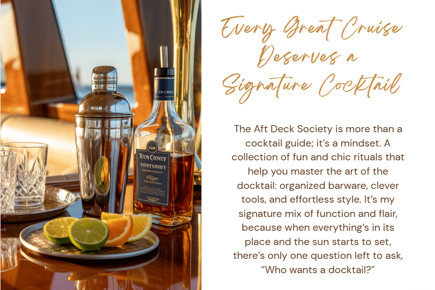 Aft Deck Society: The Art of the Docktail 2 Elegant cocktail setup on a yacht.