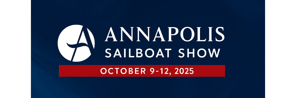 Annapolis Sailboat Show 1 Annapolis Sailboat Show 2025 logo with circle sail emblem, white text on navy blue background, and red dates October 9-12.