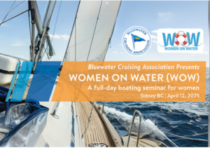 a poster for the Women on Water Boating Seminar presented by Bluewater Cruising
