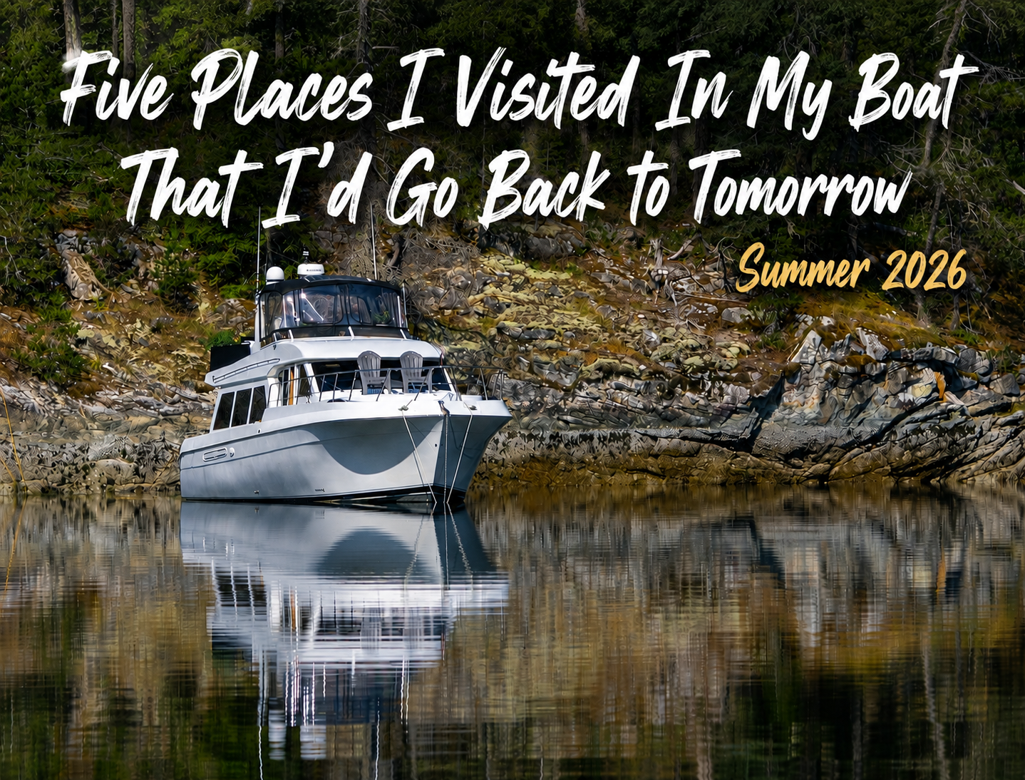 Boat on calm water, scenic background.