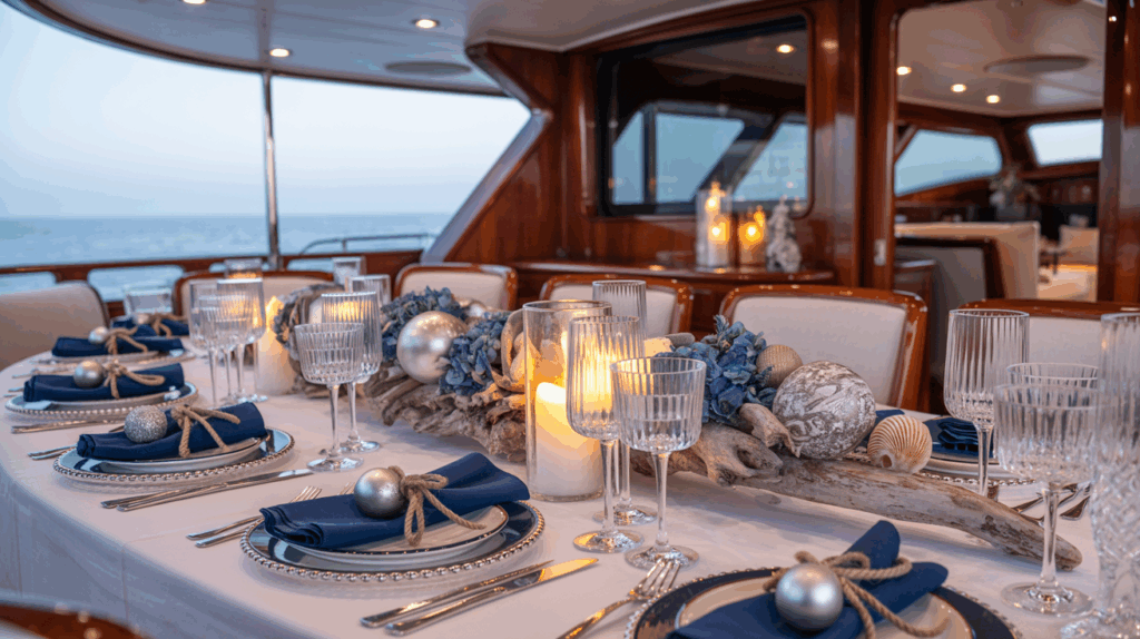 Setting a Holiday Table Afloat 3 Blue Holiday Table