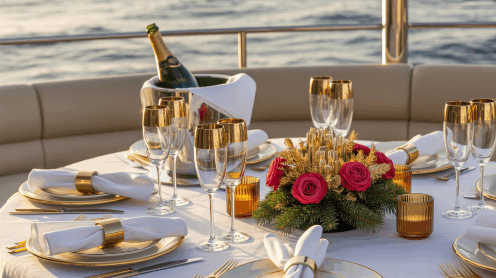 Setting a Holiday Table Afloat 7 Champagne Table