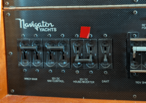 DC Master switch on a boat's fuse panel