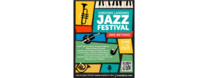 Gibsons Landing Jazz Festival 2025 poster with event dates, highlights, and instruments.