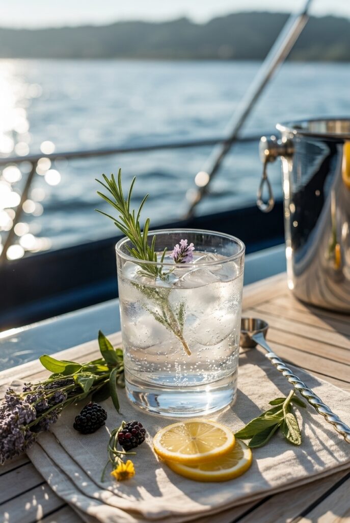 Refreshing cocktail with lavender and lemon