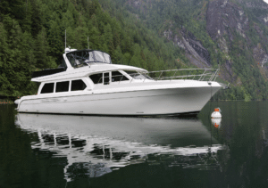 a boat on a mooring buoy in a bc marine park