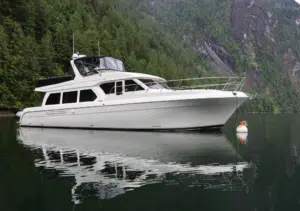 a boat on a mooring buoy in a bc marine park