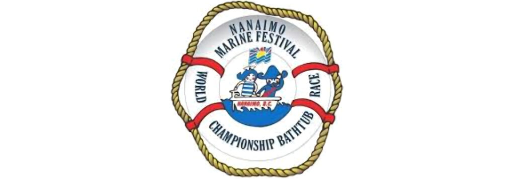Nanaimo Marine Festival & Bathtub Race Nanaimo Marine Festival & Bathtub Race logo featuring cartoon bathtub boat racer in life preserver with rope border.