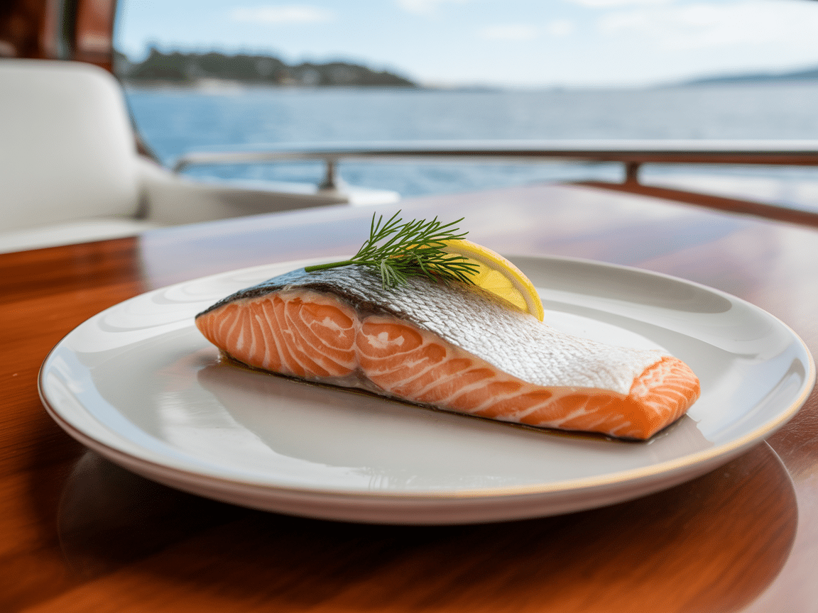 Fresh salmon filet with lemon garnish