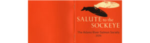 Salute to the Sockeye 2026 logo with leaping salmon silhouette on orange background by Adams River Salmon Society.