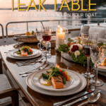 An elegant dinner table setting on a yacht