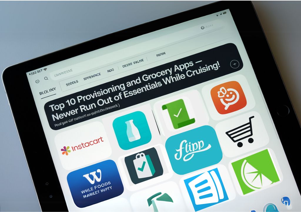 a screen shot of a tablet with the Top 10 Provisioning and Grocery Apps