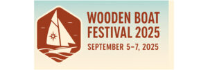 Wooden Boat Festival 2025 logo with sailboat in hexagonal badge, waves, and dates September 5-7 in Port Townsend WA.