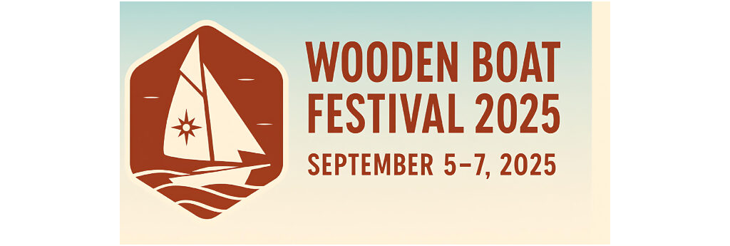 Wooden Boat Festival 2025 1 Wooden Boat Festival 2025 logo with sailboat in hexagonal badge, waves, and dates September 5-7 in Port Townsend WA.