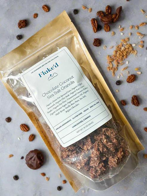 chocolate coconut sea salt granola by flaked foods